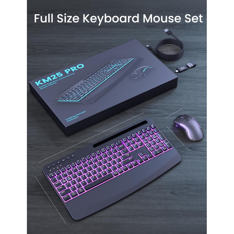 SABLUTE Wireless Backlit Keyboard and Mouse Combo, Rechargeable Quiet