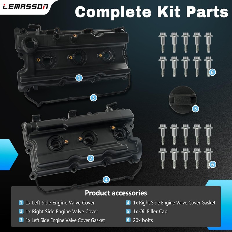 Pair Left Right Engine Valve Covers Compatible with 2005-2019 Nissan