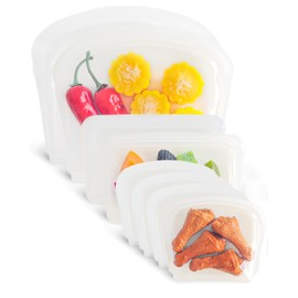 DGitaor Reusable Silicone Storage Bag, 8Pack Silicone Pocket, Snack, and Sandwich Bag, Endurables Silicone Ziplock Bags for Food Storage, Freezer, Microwave, Oven, Dishwasher Safe (Clear)