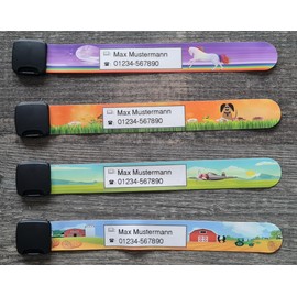 Emergency Wristband for Children with Printed Desired Text I Pack of 4 I Waterproof I Reusable I SOS Bracelet I Safety Bracelet for Phone Number