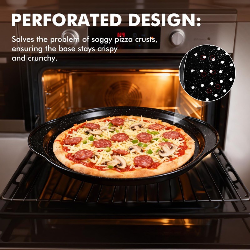 tchrules 2 Pack Pizza Pan 12 Inch with Holes&Handle, Non-Stick