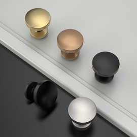 Amerdeco 10 Pack Matte Black Cabinet Knobs Single Hole Cabinet Pulls Round Kitchen Cabinet Knobs Drawer Knobs Dresser Knobs and Pulls for Bathroom Cabinets AM017