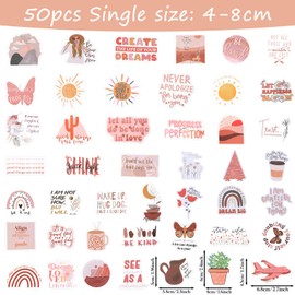 JIEYAO Boho Aesthetic Stickers, Pack of 50 Inspirational Vintage Stickers, Motivational Aesthetic Stickers, Waterproof Vinyl Affirmation Stickers for Adults, Children, Teachers, Laptop, Phone