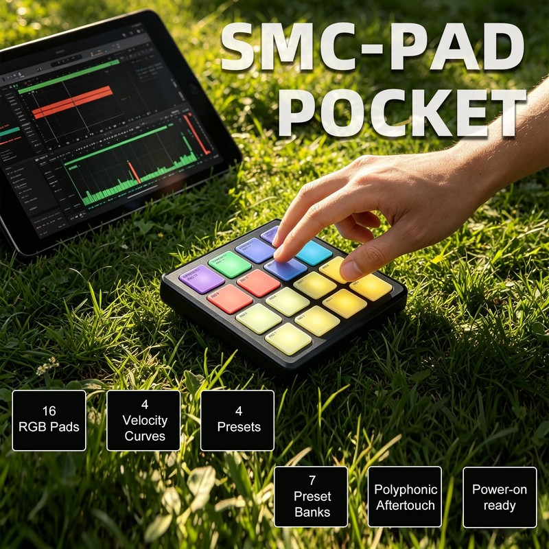 M-VAVE SK16 SMC-PAD Pocket Wireless MIDI Controller, 16 RGB Backlit