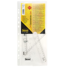 Idena 22923 Geometry Set 6 Pieces with 2 Rulers, Drawing Triangle, Parabola, Geo Triangle and Filing Storage Folder, Transparent, Plastic