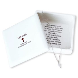 Baptism Gift, Christening Gift, Confirmation Gift, First Communion Gift, Godchild Gift -Square Keepsake Box w/Cross Necklace