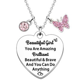 JETTOP Teenage Girls Gifts Charm Necklace Gifts for Girls Daughter Grandaughter Niece Birthday Christmas You Are Amazing Briliant Beautiful Brave And You Can Do Anything