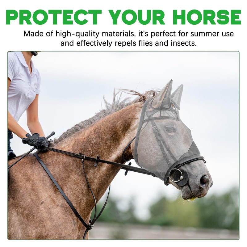 Sunnymove 2 Pcs Horse Fly Mask with Ears Adjustable UV
