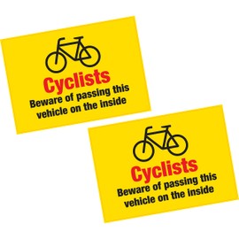 2 x Cyclist Beware of Passing on Inside Vinyl Sticker HGV Lorry Van 205x150mm