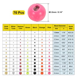 PATIKIL Fly Tying Tungsten Beads, 70 Pcs 3.5mm / 0.14 Inch Tungsten Slotted Bead Round Ball for Fly Tying Jig Hooks Fishing Materials, Pink