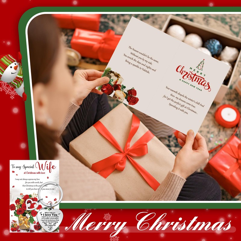Yaomiao Christmas Card for Wife Heart Pendant Keyring with Love