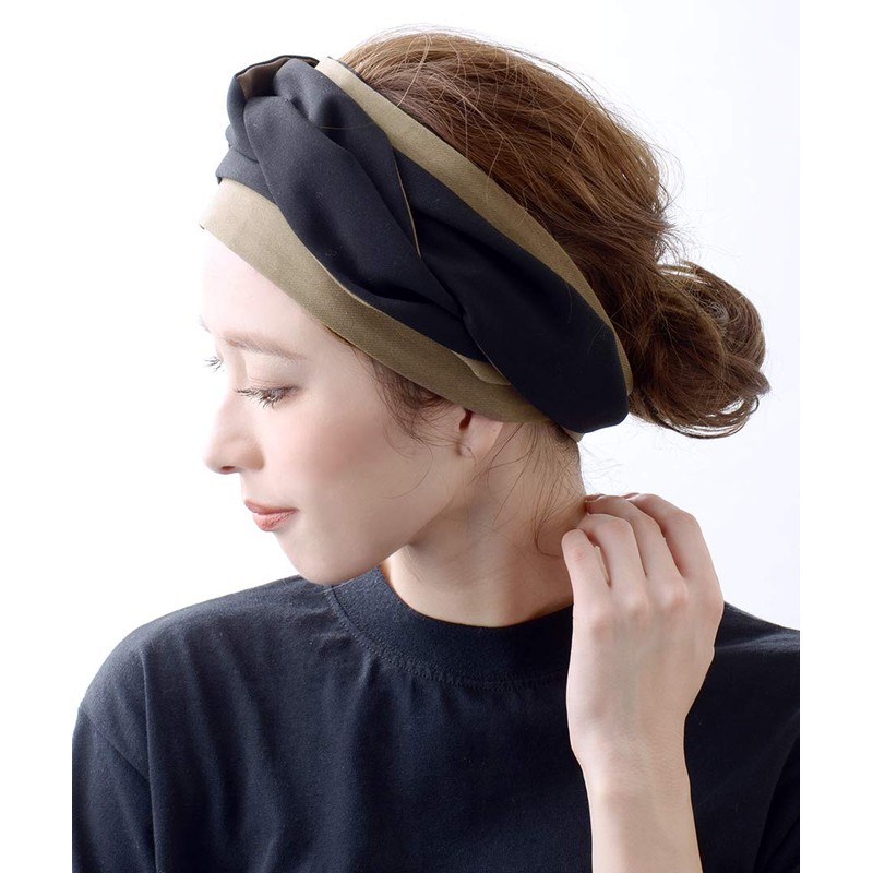 VINGTAINE HB-104-KHABK- Bi-Color Hair Band, Turban, Two Tone Reversible, Solid,