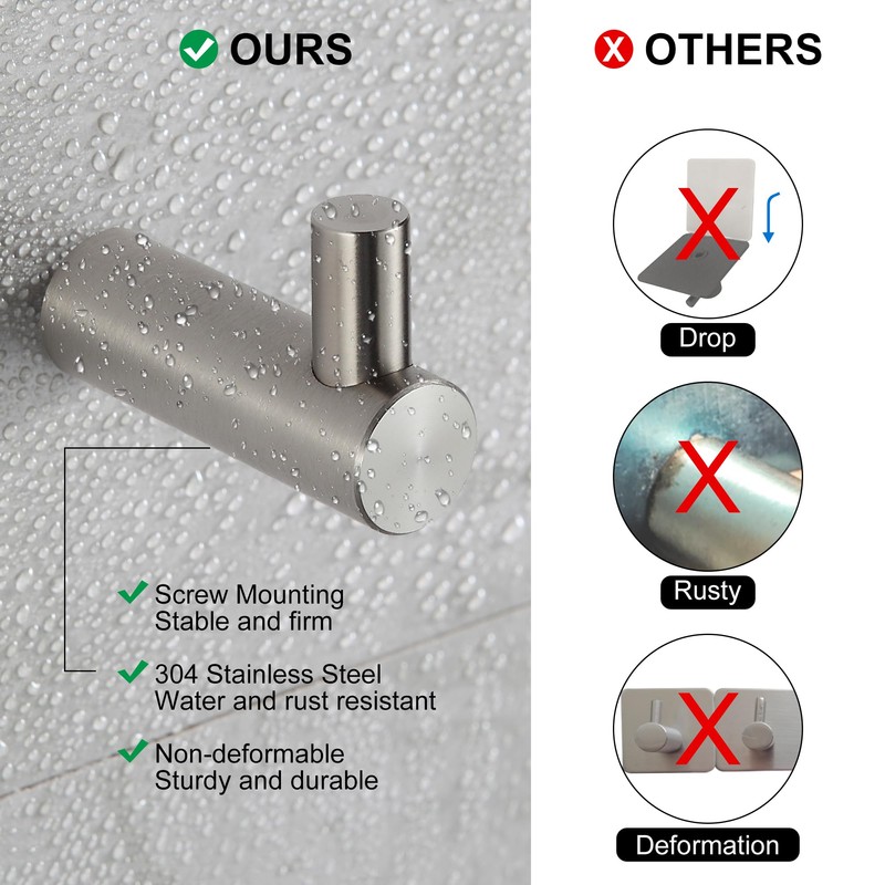 BVL Brushed Towel Hooks, Pack of 5 Wall Hooks, 304