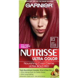 Garnier Nutrisse Ultra Color Nourishing Hair Color Creme, R3 Light Intense Auburn (Packaging May Vary)