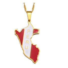 Peru Map With Flag Pendant Necklaces Peruvian Gold Flag Chain Pendant Necklaces