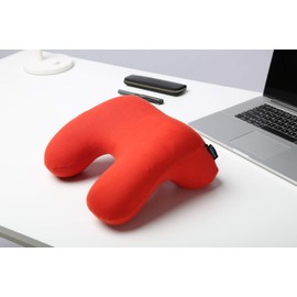 Stephanie Imports Arched Reversible Memory Foam Travel Pillow in Scarlet Red with Arm Gap + Eye Mask and Ear Plugs