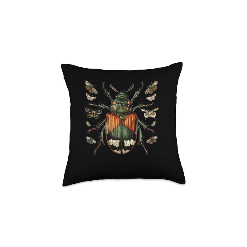 Japanese Beetle With Moths Throw Pillow