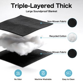 2-Pack Sound Dampening Moving Blankets, 48 x 78 in, 5 Hooks Included