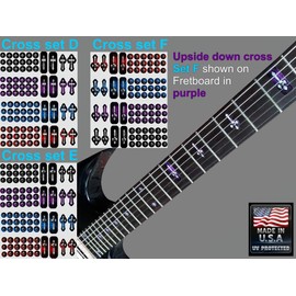 Cross Guitar Fret Markers (84 Piece Set) Pick from 3 Sets Vinyl Decals Stickers for Guitar Musical instament Gibson Harmony Fender ESP Ibanez Jackson Fretboard Markers Inlay (Cross Set F)