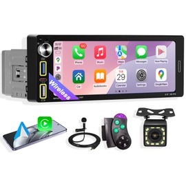 6.9" Single DIN Car Stereo Radio with Wireless Apple CarPlay, Car Bluetooth 5.2, Android Auto,IPS 1280 * 480 HD Screen,FM Radio,Backup Camera,USB Type-C Fast Charging,180W Audio Subwoofer,Navigation