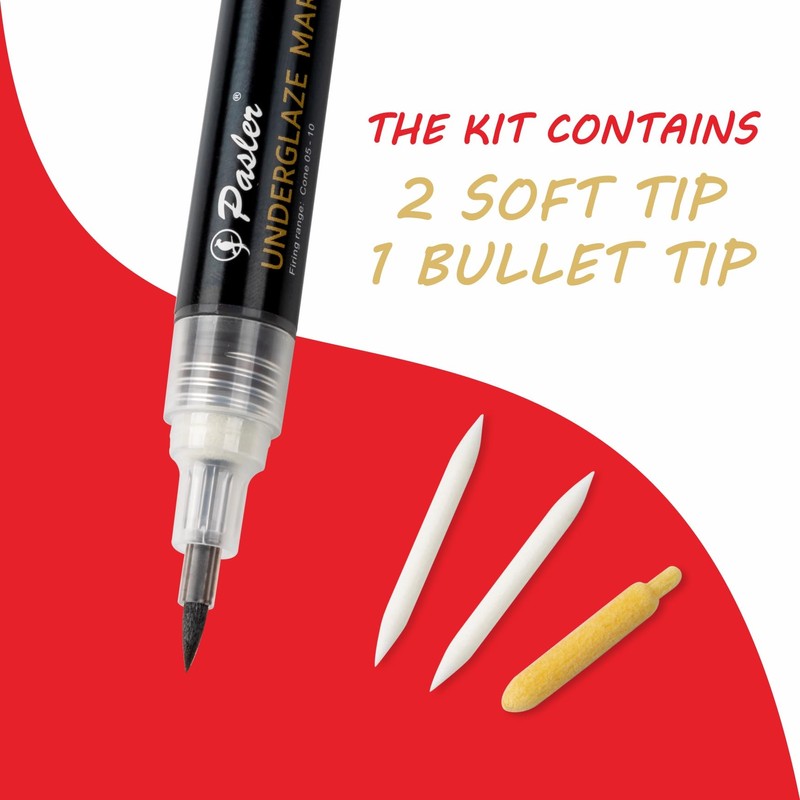 Pasler Underglaze pen, Underglaze Marker, Soft Tip Design Great for