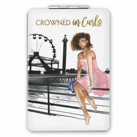 African American Expressions - Crowned in Curls Compact Mirror - Elegant Due-Sided Make up - Perfect for Travelers - PM-08