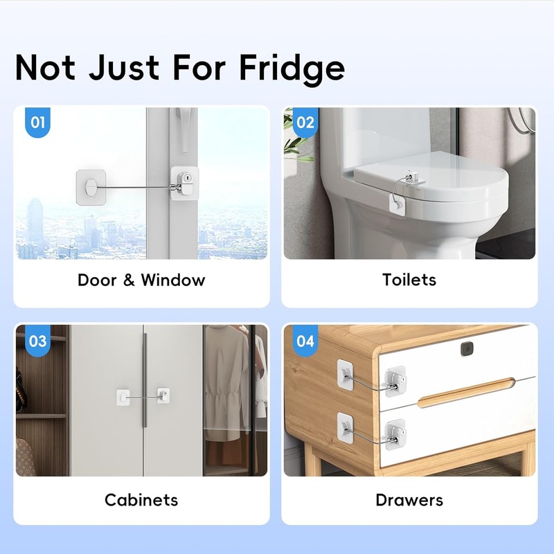 2 Pack Refrigerator Door Locks, Child Proof No Drill Fridge
