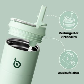 bottlebottle Stainless Steel Drinking Bottle with Straw, 500 ml, Leak-Proof Sports Water Bottle, Ideal for School, Office, Hiking and Excursions, BPA-Free (Green)