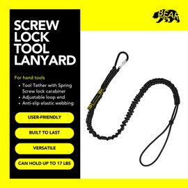 BearTOOLS Tool Lanyard with Single Carabiner and Adjustable Loop End, Standard Length, Maximum Weight Limit 8KG / 17.6lb, Aluminum Screw Lock Carabiner with Shock Cord Stopper, 09220S (20 Pack)