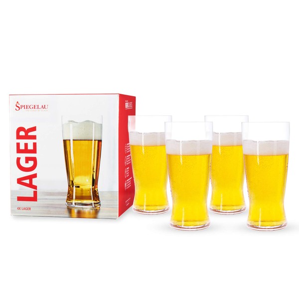 Spiegelau Craft Beer Lager Glass, Set of 4, European-Made Lead-Free Crystal, Modern Beer Glasses, Dishwasher Safe, Professional Quality Beer Pint Glass Gift Set, 19.75 oz