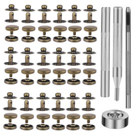 TLKKUE 50 Sets Leather Snap Fasteners Kit 10mm Bronze Metal Snap Buttons kit Stainless Steel with 4pcs Snap Fastener Installation Tools for Sewing Clothing, Bracelets, Jackets, Bags Belt, DIY Crafts