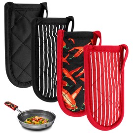 CALIDAKA 4Pcs Pan Handle Sleeve Silicone Hot Handler Holder,Cast Iron Skillet Handle Covers Heat Resistan t Pot Handle Sleeve for Cast Iron Pans,Metal Pots, Griddles Cooking Supplies