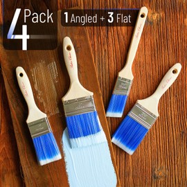 Bates 4 Pack Professional Paint Brush Set - Treated Wood Handle, Small & Stain Brushes