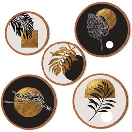 Qunclay 5 Pcs Wall Art Decor Wooden Living Room Wall Decor Bohemian Wall Hanging Decor Farmhouse Geometric Hanging Decor 10'' and 8'' Aesthetic Wood Minimalist Wall Art for Bedroom (Rustic, Leaf)