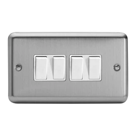 Varilight 4-Gang 10A 1- or 2-Way Rocker Switch (Twin Plate) Matt Chrome
