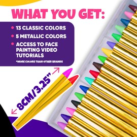 Blue Squid Face Paint Crayons for Kids - 18pcs XL Non-Toxic, Washable Body Paint Crayons - Our Face Painting Kit Makeup Sticks are Easy to Use, Safe for Sensitive Skin and Perfect for a Kids Party