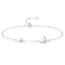 KristLand Women Butterfly Bracelet 925 Sterling Silver Chain White Gold Plated Adjustable Silver Bracelet Party Birthday Gift for Ladies Girl