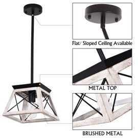 Luupyia Farmhouse Pendant Light Fixture, Adjustable, Single Hanging Light, Square Rustic Chandelier Lighting, Farmhouse Island Lighting Fixtures for Dining Room, Entryway and Living Room Beige