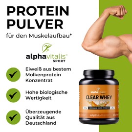 alphavitalis Clear Whey Isolate Pulver EISTEE PFIRSICH - 600g Protein Pulver mit leckerem, fruchtigem Geschmack - Intra + Post Workout - Proteinlimo als erfrischende Alternative zu Eiweißpulver mit Milch