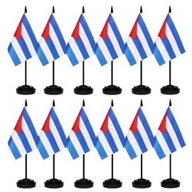 12 Pack Cuba Desk Flags Set, Cuban Small Mini Table Office Flags with Black Pole, Home and Office Decoration, Festival Celebrations