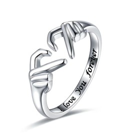 QLUYCKW Hand Heart Ring Creative Adjustable Silver Sweet Love Heart Gesture Finger Ring Promise Couple Friendship Valentines Jewelry for Women Friends (Silver)