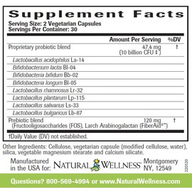 Natural Wellness Super Probiotics - 10 Billion Viable Cells Per Serving- 30 Day Supply