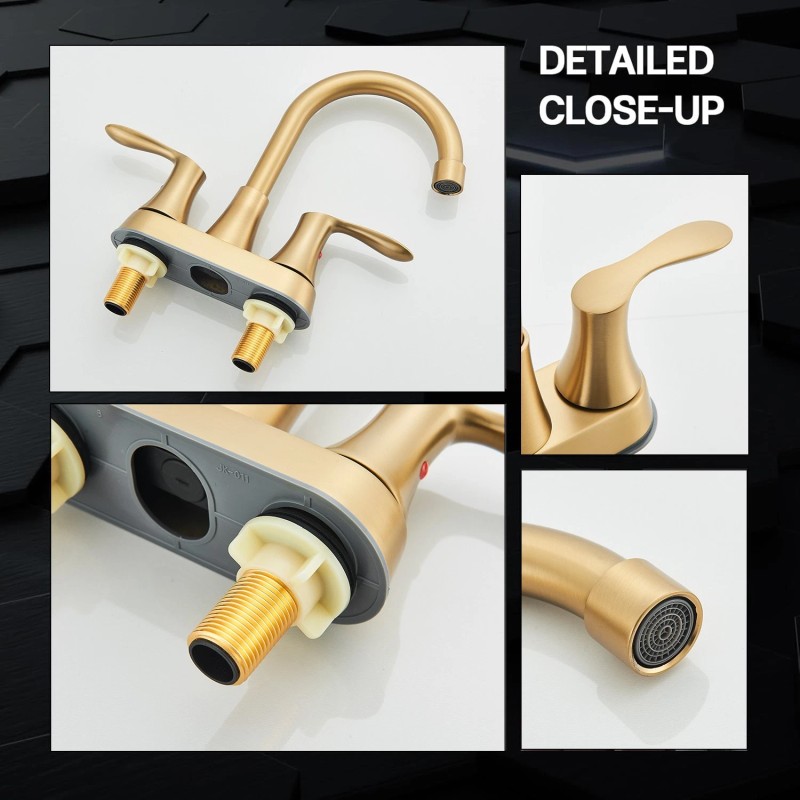 SHOWER-HOME Brushed Gold Bathroom Sink Faucet Waterfall 2-Handle Centerset Vanity