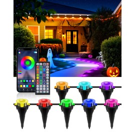 KISUFU KISUFU RGBCCT 24V Outdoor Ground Lights, 30W Low Voltage Landscape Lighting,100ft 30-Pack IP67 Waterproof Pathway Lights, RGB+CCT Color Changing Backyard Decor for Garden, Yard, Deck, Patio etc