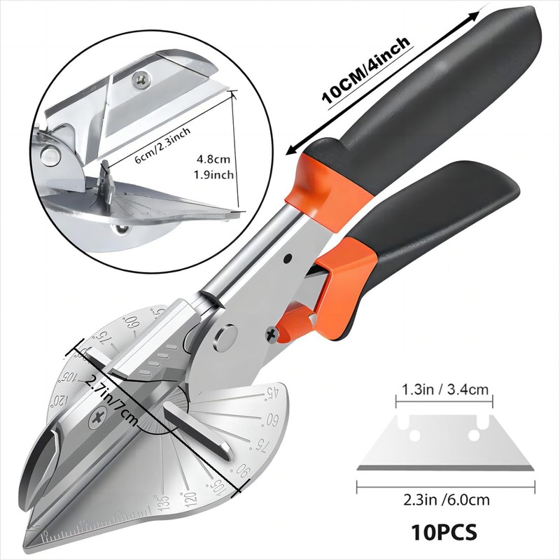 Amazleer Miter Shears Adjustable 45°-135° Trunking Cutter Set with 10