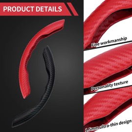 MDEOOSKY 2Pcs Car Steering Wheel Cover Black and Red Carbon Fiber Steering Wheel Covers Replacement for Most Cars with A Steering Wheel Diameter of About 38cm/14.96inch