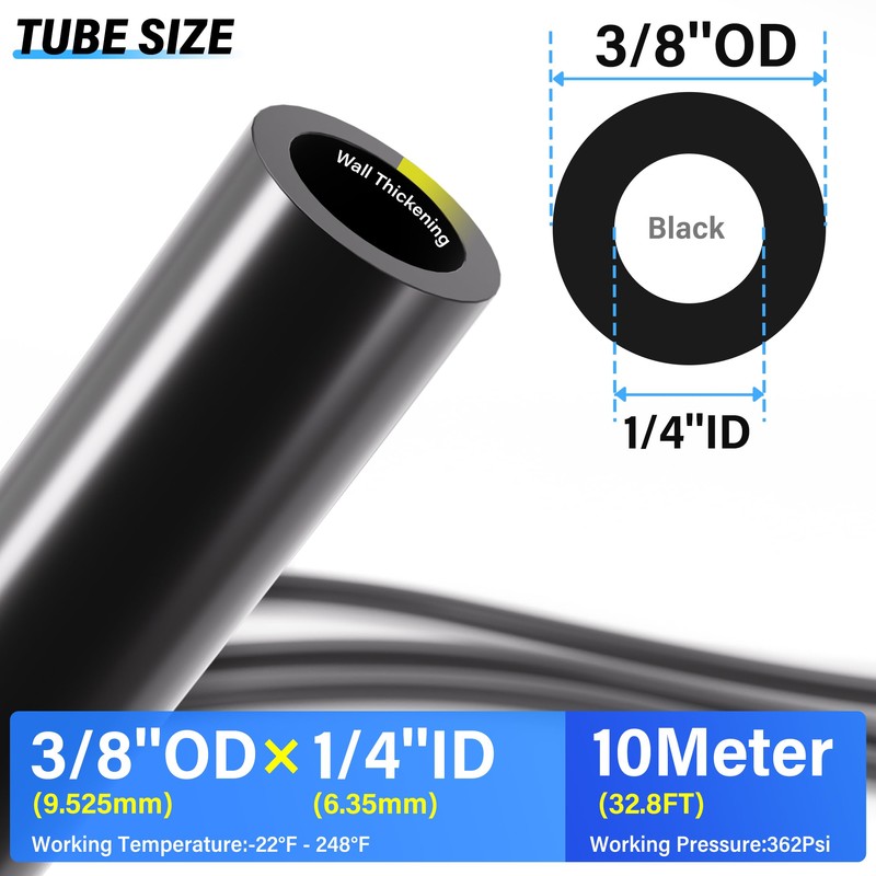 TAILONZ PNEUMATIC Black DOT 3/8 Inch od 10 Meter 32.8ft