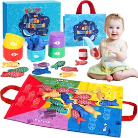 BBLTIFF Montessori Toy from 1 2 Years, 22-Piece Set Fishing Game, Fish Fishing Game, Baby Toy for 6 12 18 Months, Children's Toy from 1 Year, Gifts for Boys and Girls