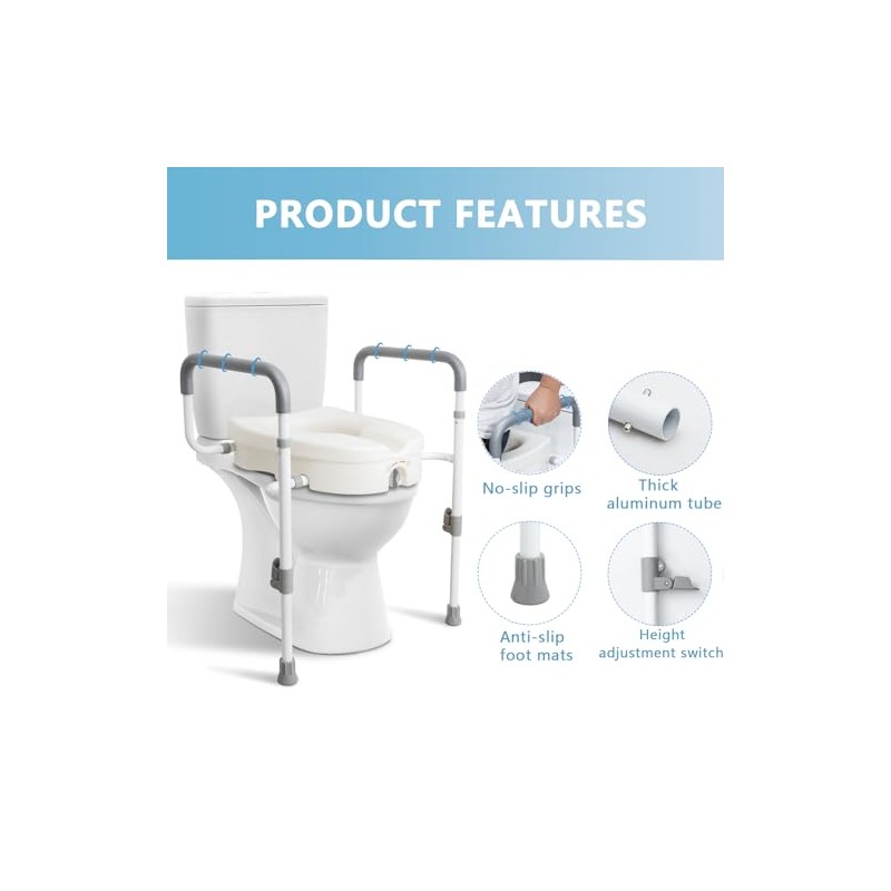 WeHwupe Raised Toilet Seat with Handles for Elderly - Toilet