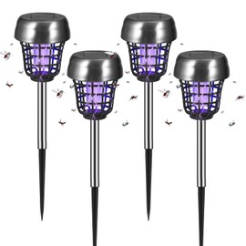 4 Pack Solar Bug Zapper Outdoor Waterproof, Upgraded Mosquito Zapper & Killer for Gnats, Flies, Insects, Solar Powered Bug Lights for Yard, Patio, Garden, Farm